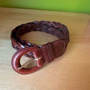 Vintage Talbots Brown Braided Leather Belt with Gold Buckle